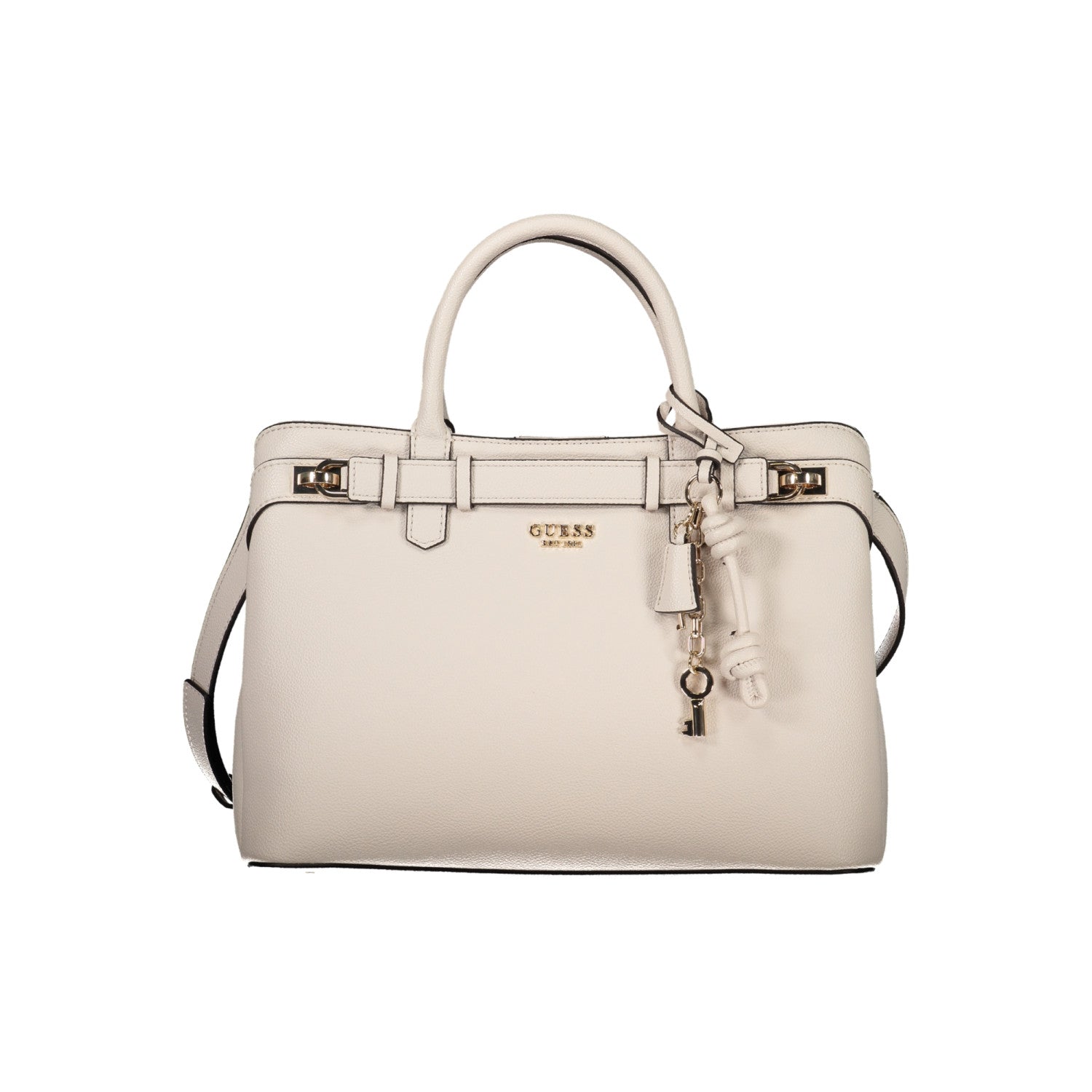 Guess beige handbag accessorized with a hanging key