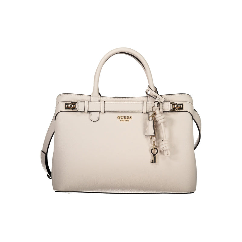 Guess beige handbag accessorized with a hanging key