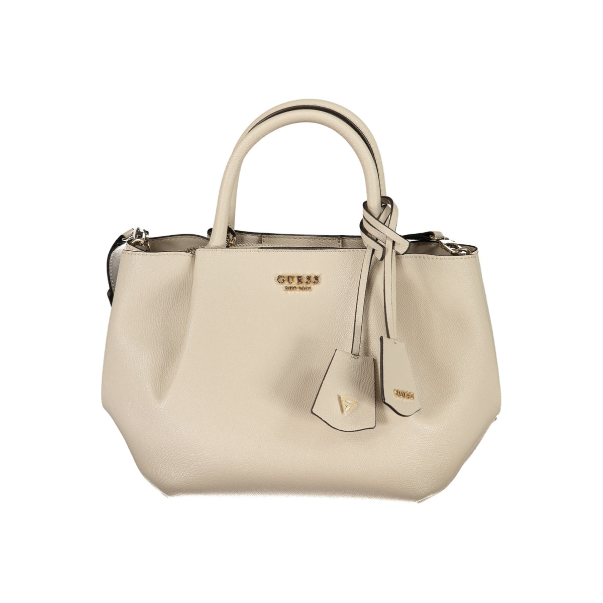 Guess beige vanilla handbag accessorized with a tag