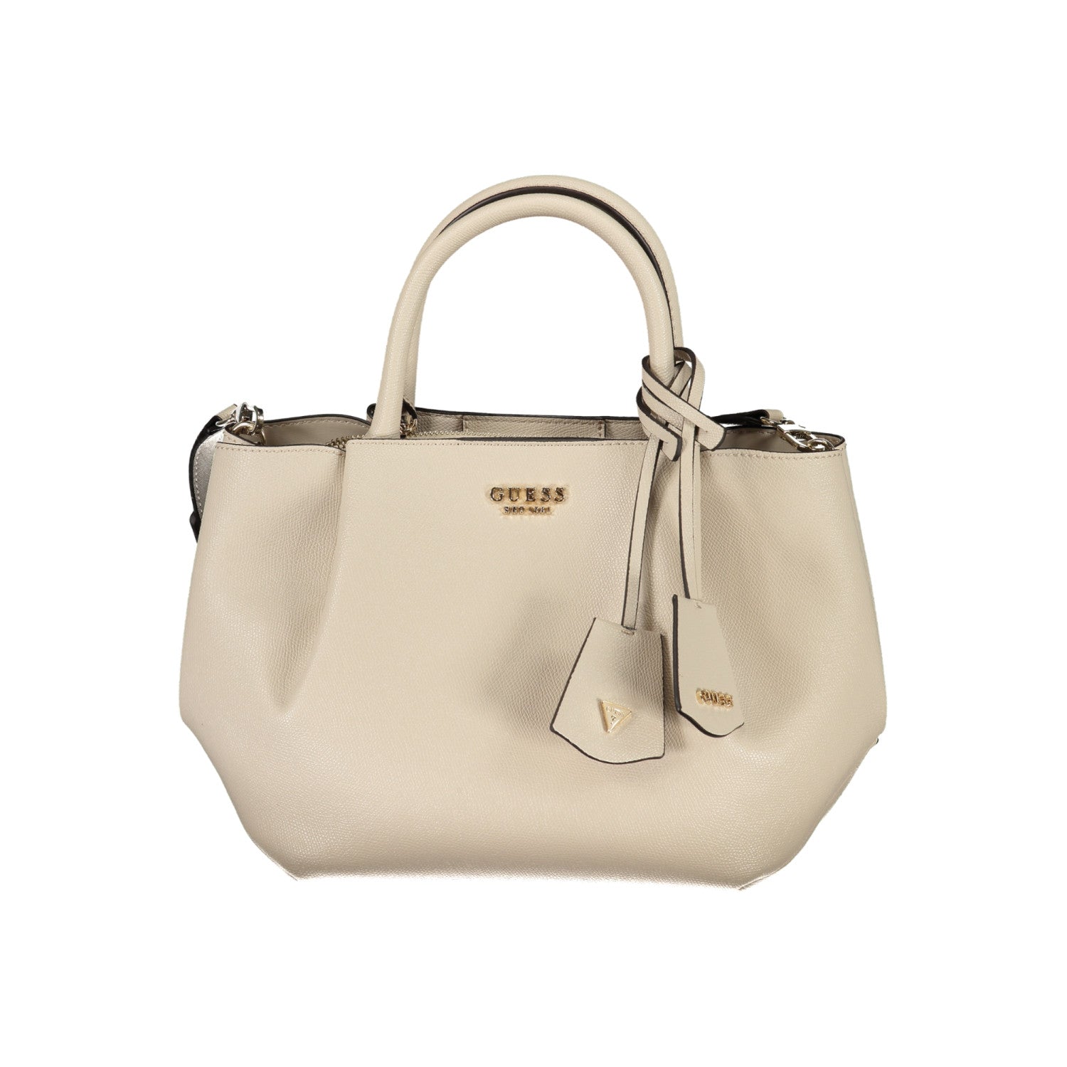 Guess beige vanilla handbag accessorized with a tag