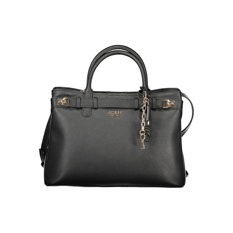 Guess black handbag accessorized with a hanging key