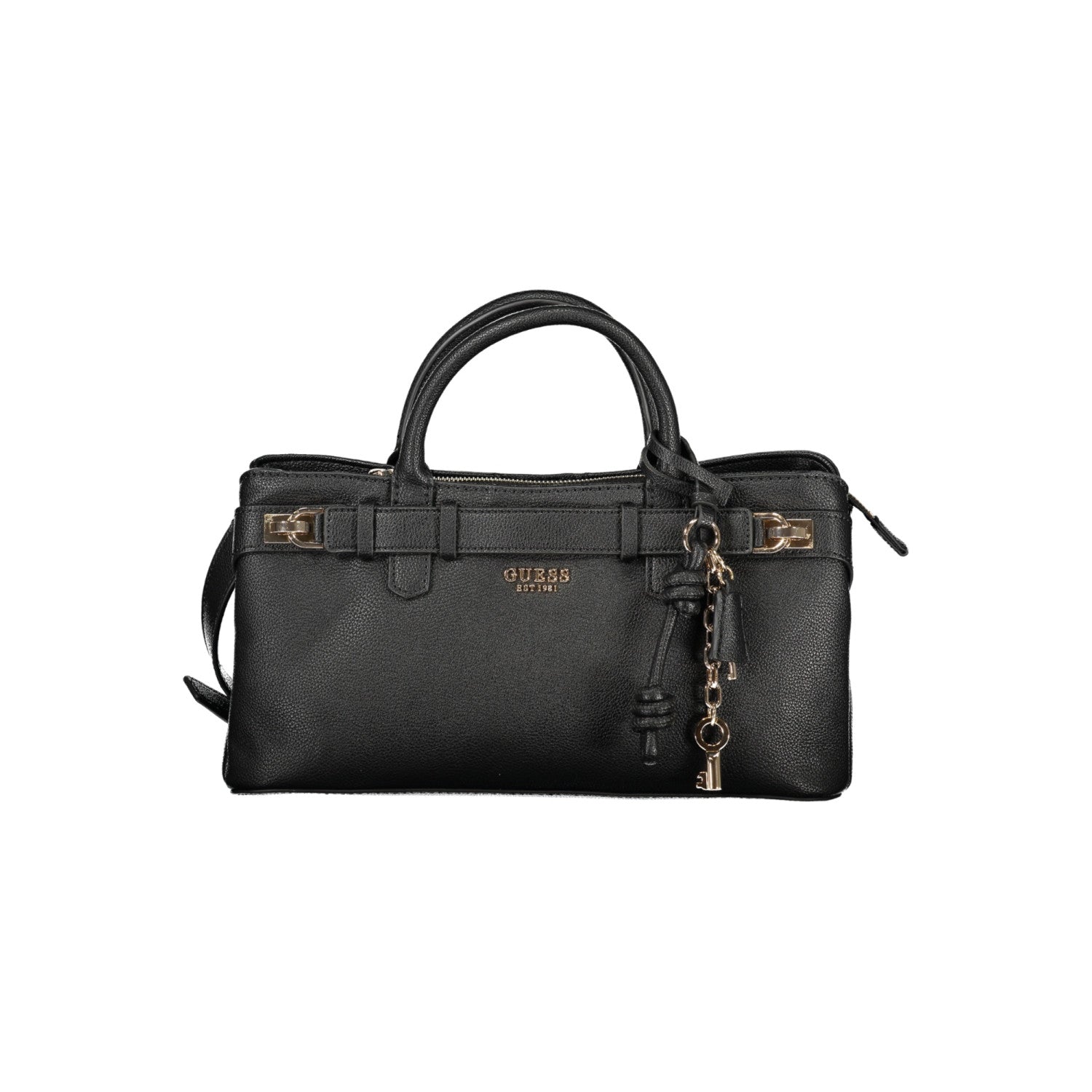 Guess black small handbag accessorized with a hanging key